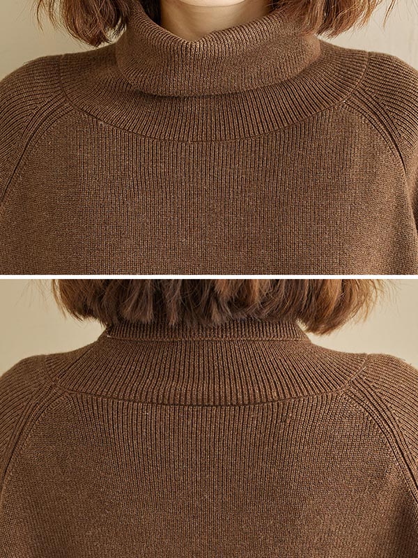flowersverse Knitting Pleats Split-Joint High-Neck Pullover Top