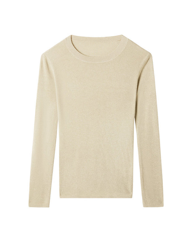 flowersverse Solid Color Long Sleeves Skinny Round-Neck Sweater Tops Pullovers Knitwear