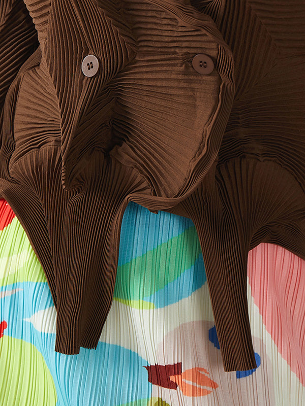 flowersverse Original Creation Irregularity Long Sleeves Buttoned Pleated Solid Color Outerwear