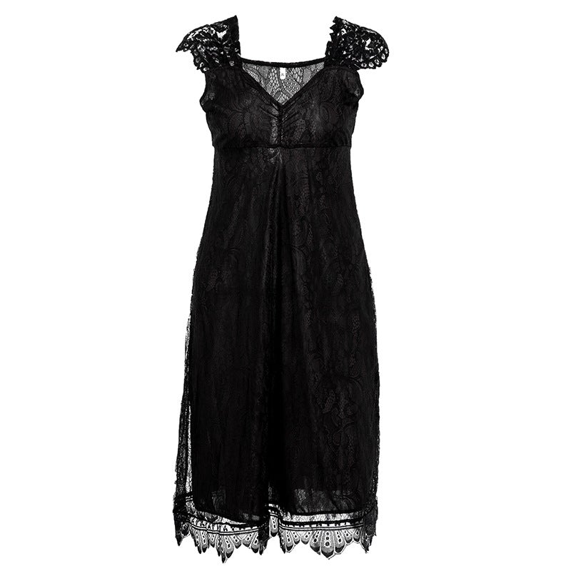 flowersverse Large Lace V-Neck Gothic Dress