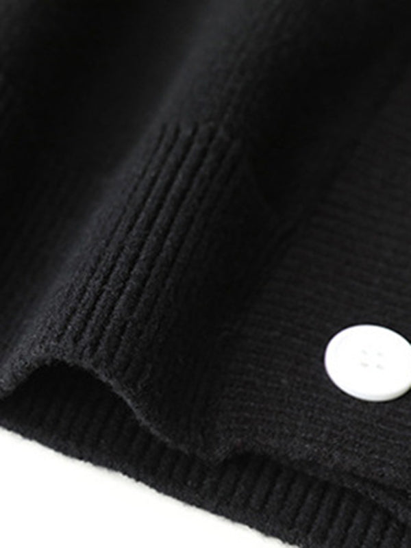 flowersverse Casual Loose Long Sleeves Buttoned Contrast Color V-Neck Cardigan Tops