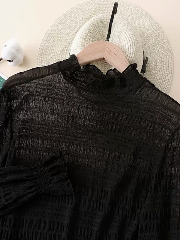 flowersverse Casual Loose Puff Sleeves Solid Color High-Neck Shirtstop