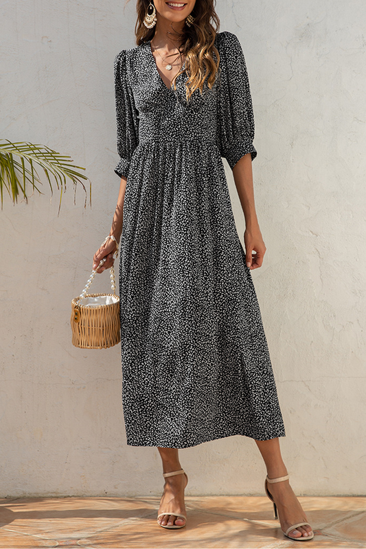 flowersverse Elegant Floral Split Joint Fold V Neck A Line Dresses