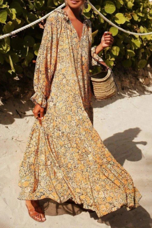 flowersverse Casual Print V Neck Straight Dresses