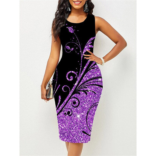 flowersverse Women's Work Dress Sheath Dress Semi Formal Dress Fashion Midi Dress Print Crew Neck Sleeveless Floral Slim Red Blue Sky Blue Spring Summer S M L XL XXL