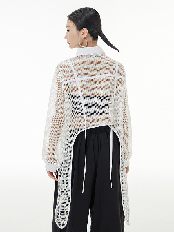 flowersverse Stylish Long Sleeves Loose Mesh See-Through Sun Protection Blouses&Shirts Tops