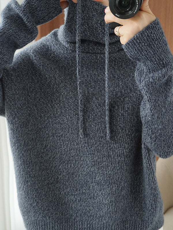 flowersverse Casual Loose 3 Colors Hooded Long Sleeves Sweater Top
