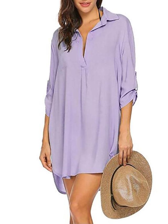 flowersverse Women's Swimwear Cover Up Beach Top Normal Swimsuit Deep V for Big Busts Solid Color Green White Blue Purple Bathing Suits Sexy Sexy / Plus Size / Plus Size