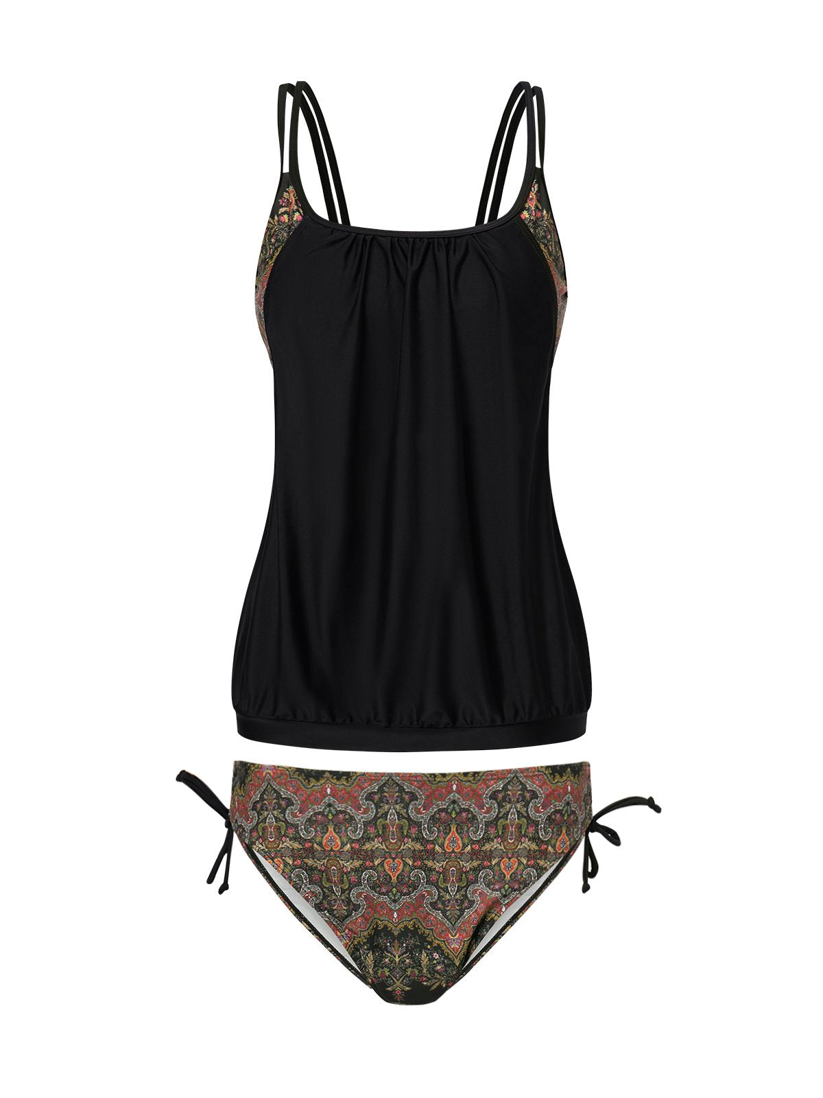 flowersverse Vacation Ethnic Printing Spaghetti Tankinis Two-Piece Set
