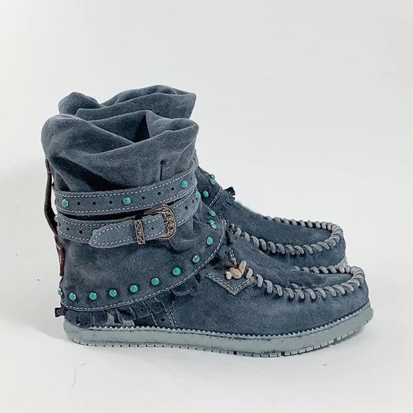 flowersverse Fashion Belt Buckles Tassel Boots