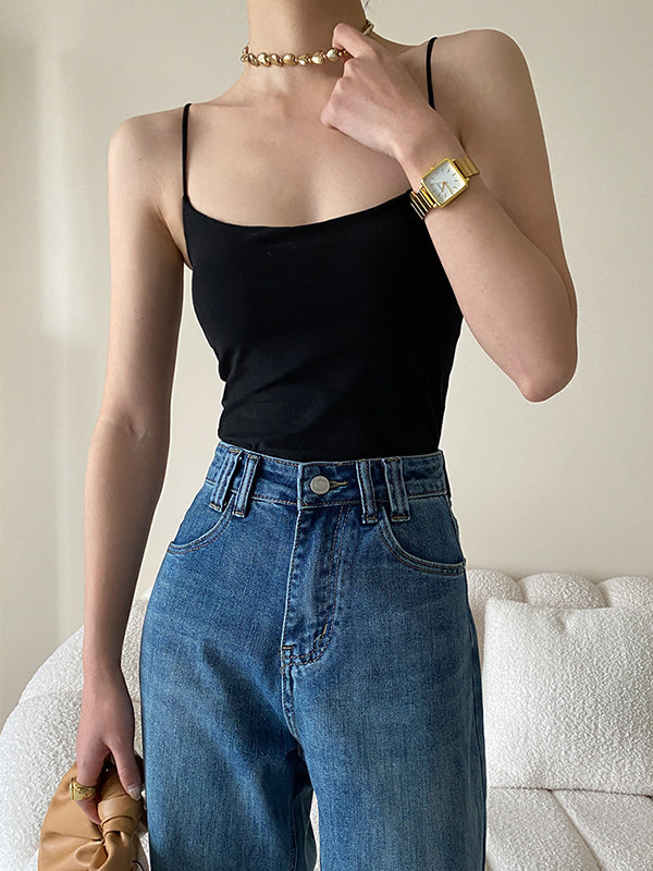 flowersverse Adjustable Solid Color Skinny Spaghetti-Neck Vest Top