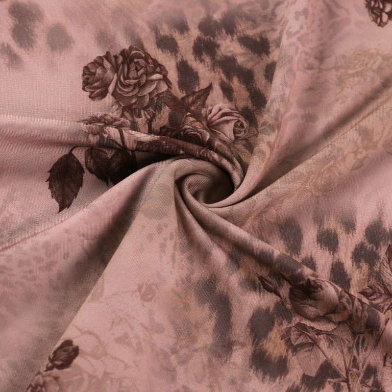 flowersverse Straps Mesh Print Slim Sexy Bodycon Dress