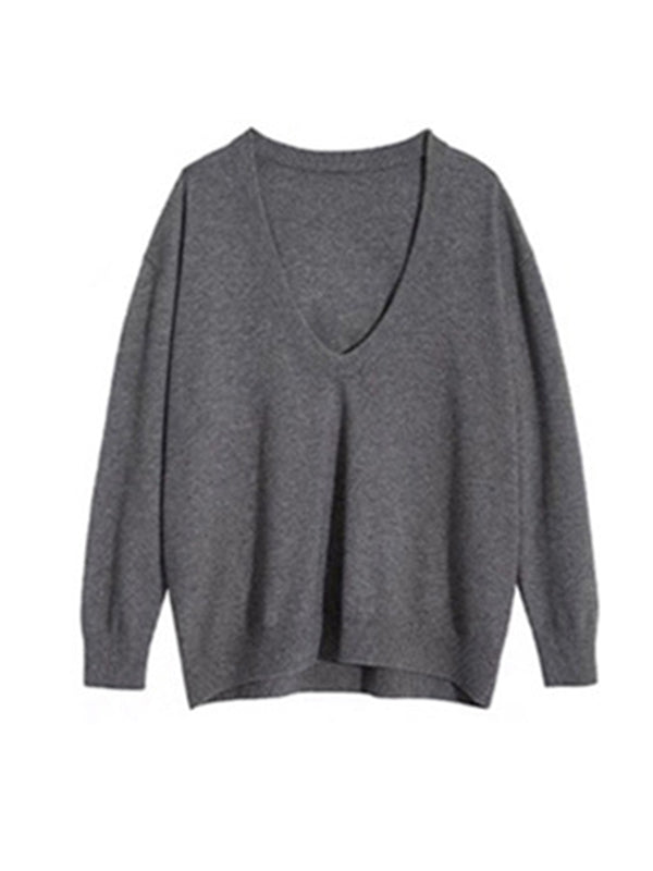 flowersverse Urban Loose Solid Round-Neck Vest Top& V-Neck Sweater Tops& Wide Leg Pants Three-Piece Set