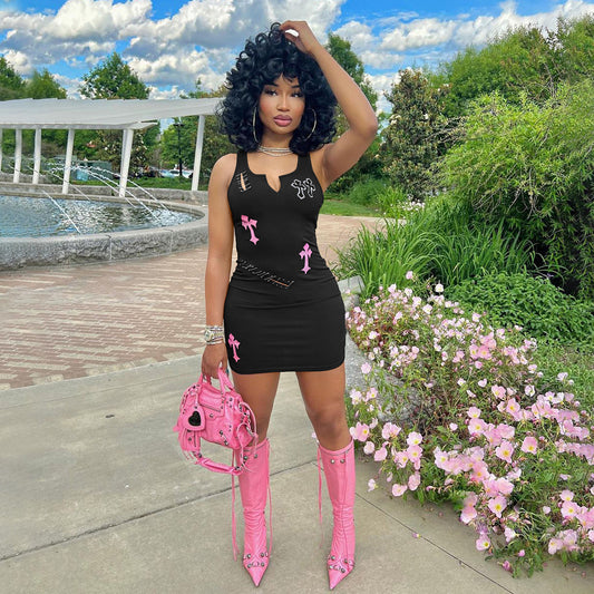 flowersverse Women's Signature Pin Print Sleeveless Shift Dress