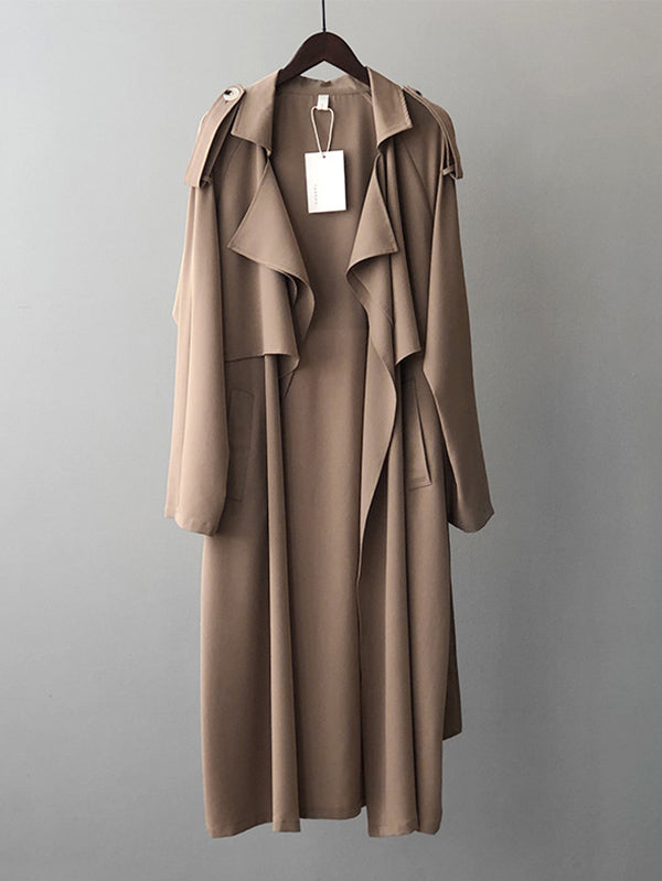 flowersverse Khaki&Black Vintage Notched Collar Thin Trench Coat