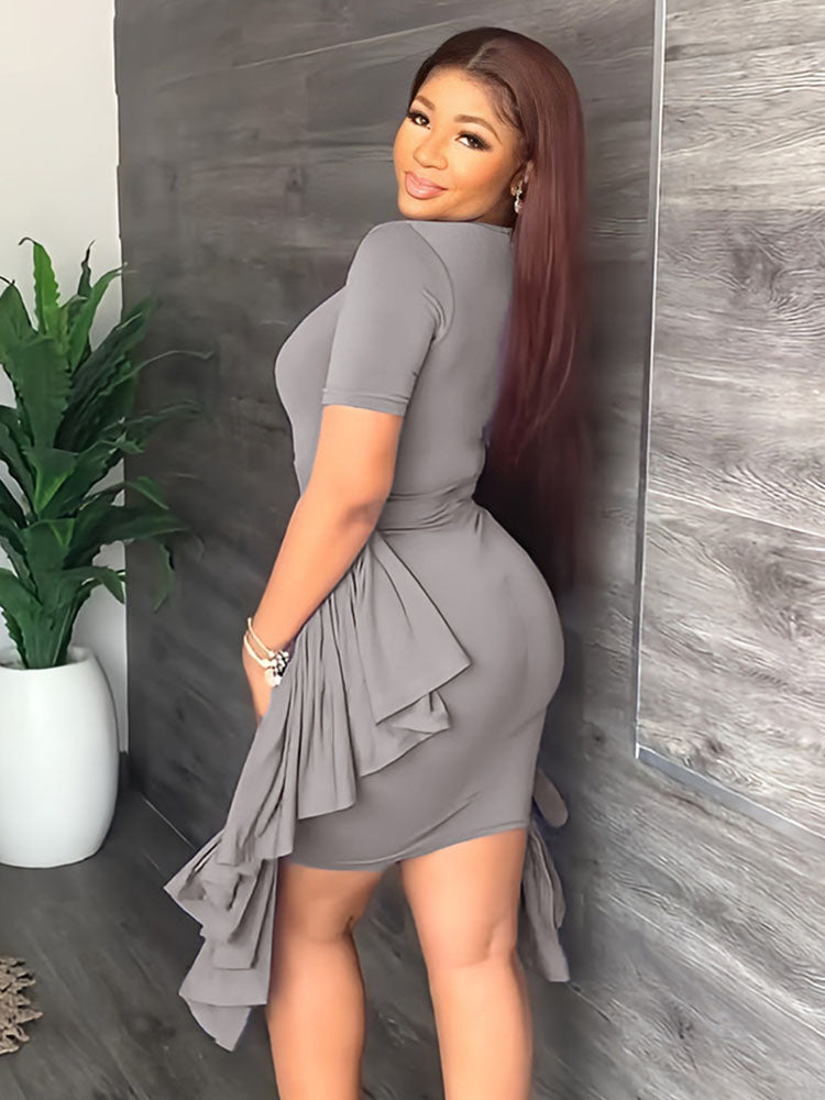 flowersverse Short Sleeves Ruffle Bodycon Midi Dresses