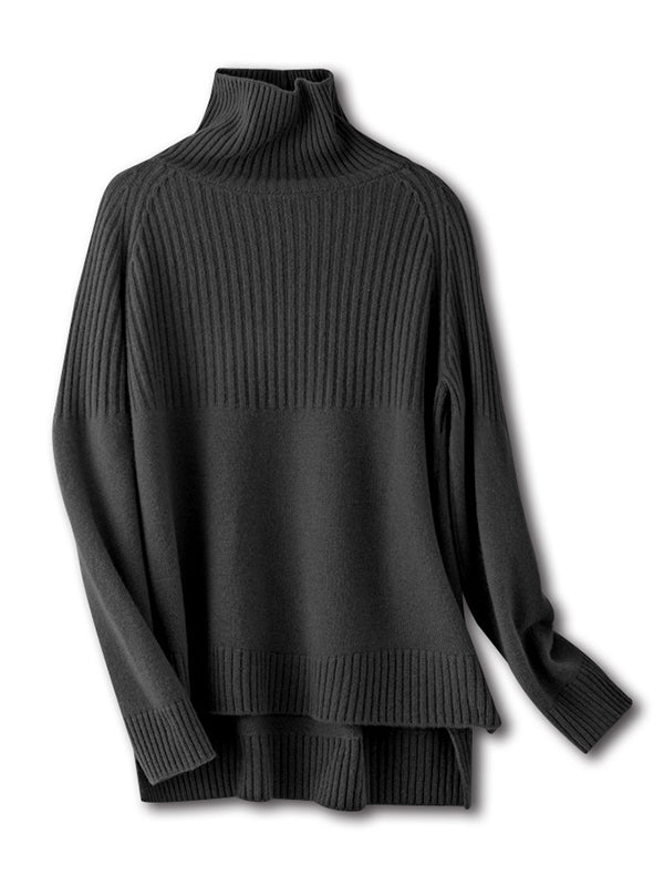 flowersverse Casual Long Sleeves Loose Solid Color High-Neck Sweater Tops