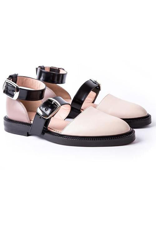 flowersverse Buckle Color Block Sandals Flats