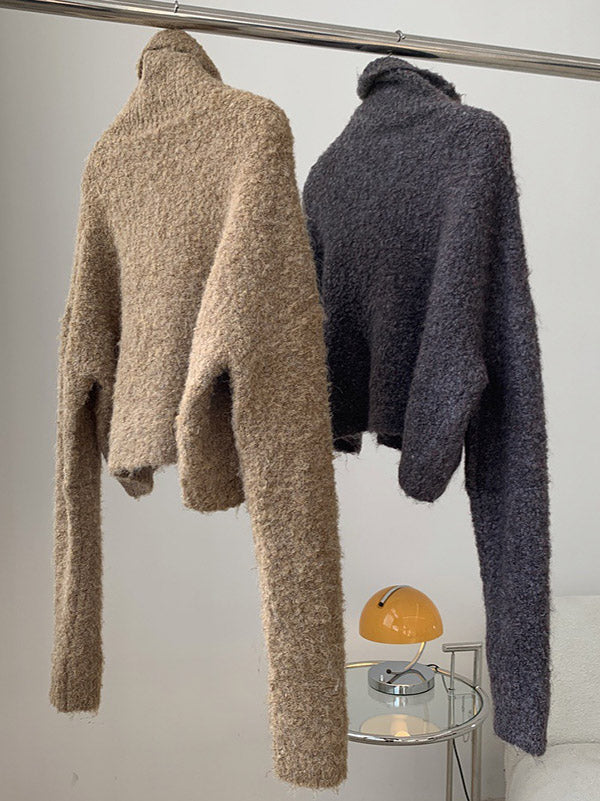 flowersverse Stylish Solid High-Neck Wool-Blend Sweater