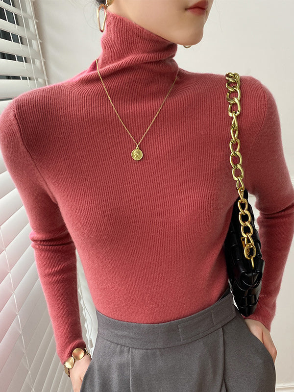 flowersverse Simple Skinny Long Sleeves Solid Color Sweater Tops