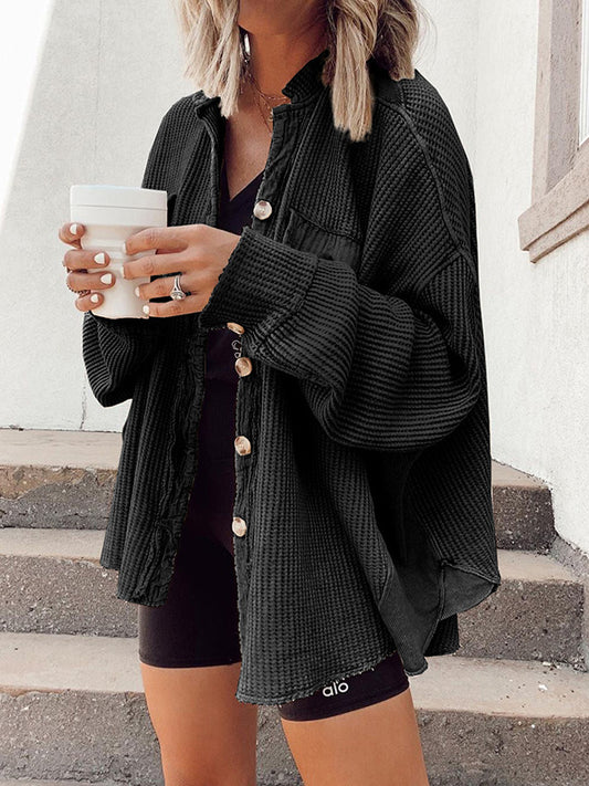 flowersverse Vintage Loose Irregular Solid Color With Pockets Jackets