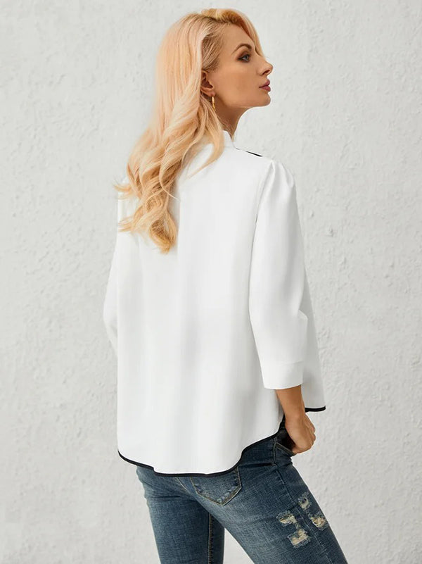 flowersverse Casual Three-Quarter Sleeves Figure Buttoned Printed Stand Collar Blouses&Shirts Tops