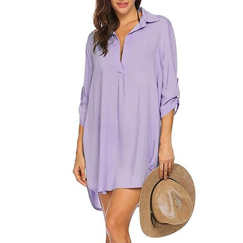 flowersverse Women's Swimwear Cover Up Beach Top Normal Swimsuit Deep V for Big Busts Solid Color Green White Blue Purple Bathing Suits Sexy Sexy / Plus Size / Plus Size