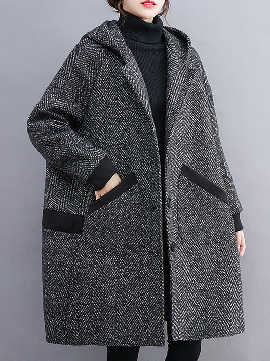 flowersverse Original Creation Long Sleeves Loose Keep Warm Hooded Outerwear