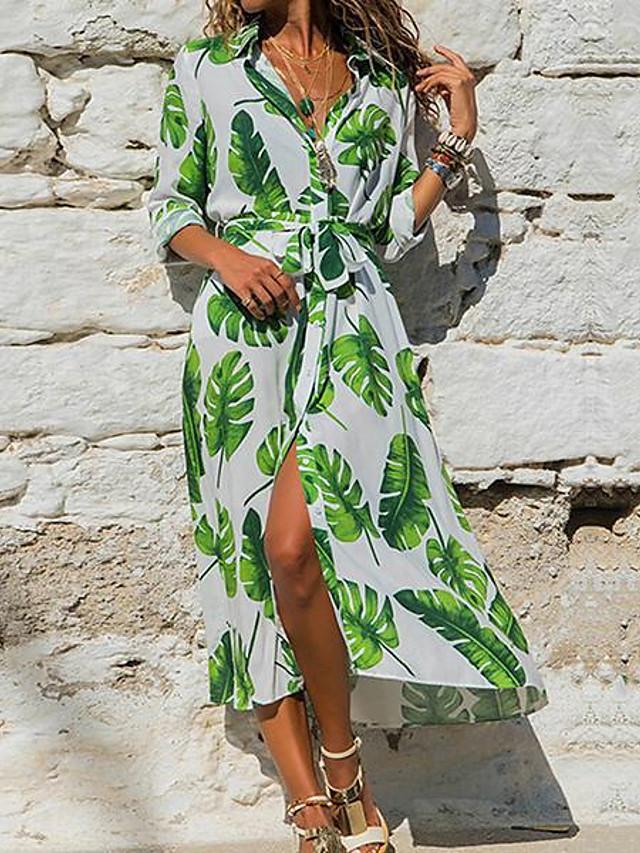 flowersverse Women's A-Line Dress Maxi Long Dress Half Sleeve Print Cotton White Purple Yellow Blushing Pink