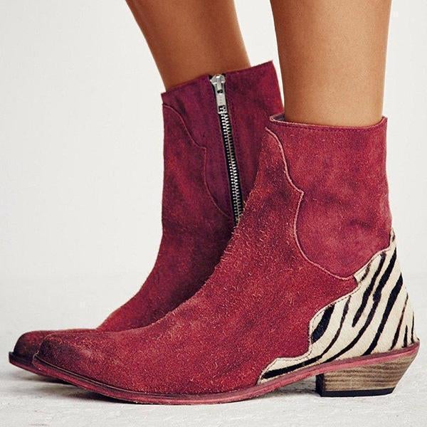 flowersverse Casual Pointed Toe Zebra-Striped Boots