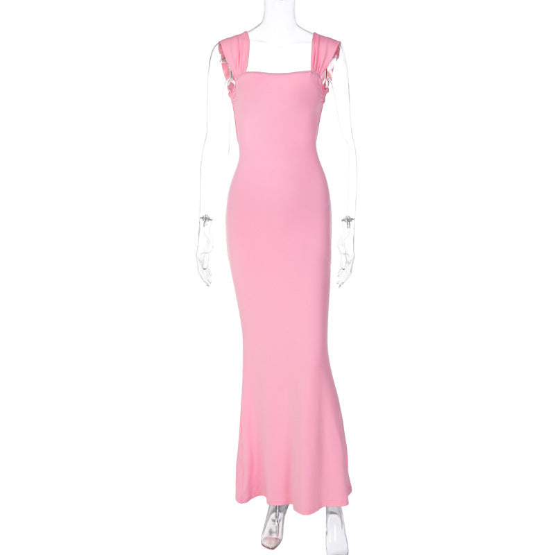 flowersverse Women's Lace-Up Fashion Chic Slim Fit Bodycon Low Back Straps Maxi Dress