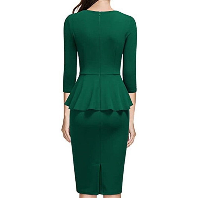 flowersverse Women's Work Dress Sheath Dress Semi Formal Dress Elegant Midi Dress Ruffle Zipper Square Neck 3/4 Length Sleeve Plain Regular Fit Black Wine Navy Blue Spring Summer S M L XL XXL