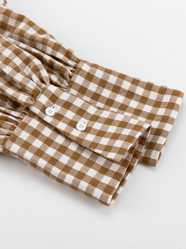 flowersverse Plaid Long Sleeves Loose Peter Pan Collar Blouses&Shirts Tops