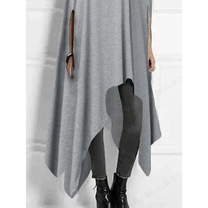flowersverse Women's Casual Dress Shift Dress Loose Dress Plain Asymmetrical Crew Neck Midi Dress Basic Streetwear Outdoor Daily Half Sleeve Loose Fit Gray Spring Summer S M L XL XXL