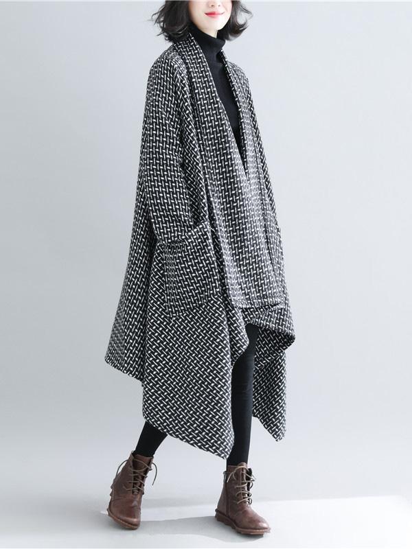 flowersverse Casual Plaid Knitted Outwear