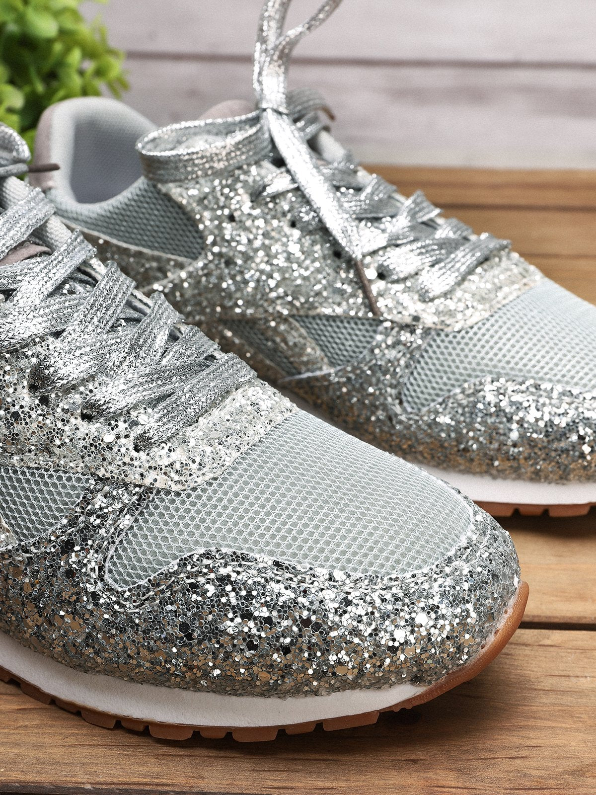 flowersverse Women Muffin Rhinestone New Crystal Platform Sneakers