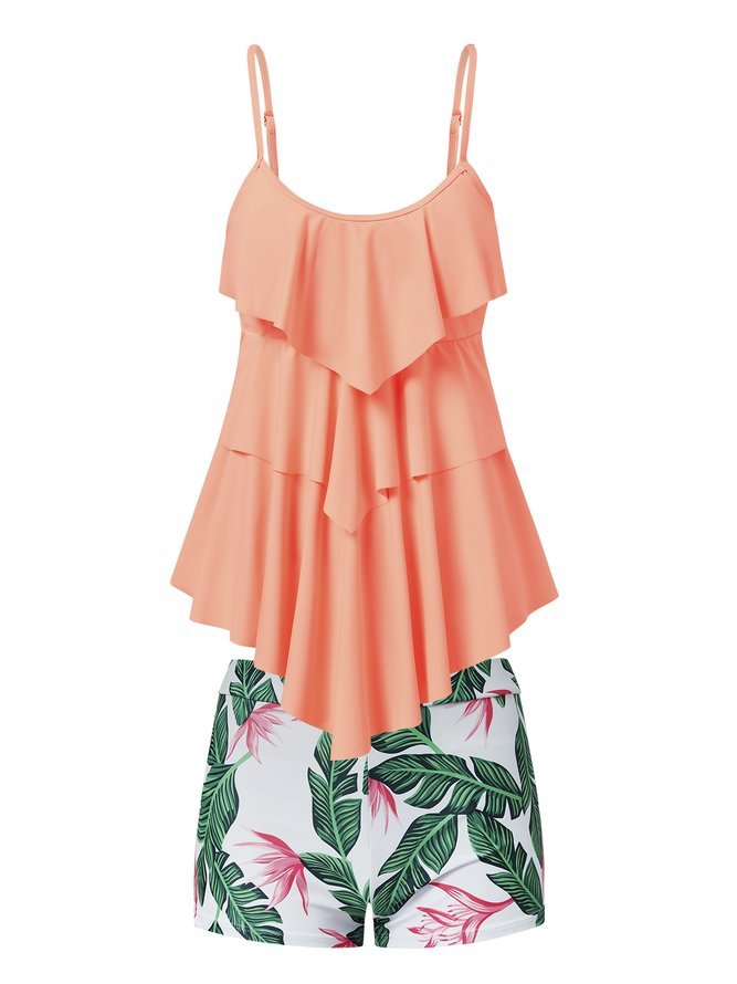 flowersverse Vacation Plants Flouncing Scoop Neck Tankinis Two-Piece Set