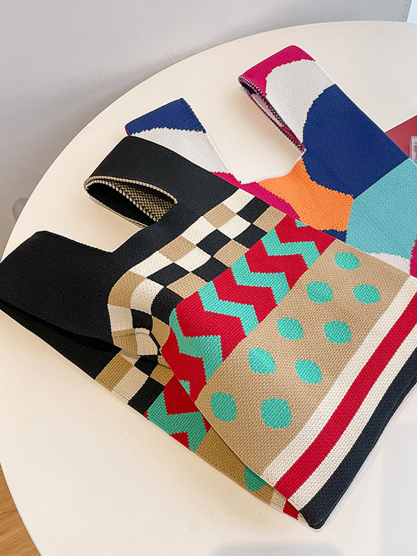 flowersverse Contrast Color Striped Handbags Bags
