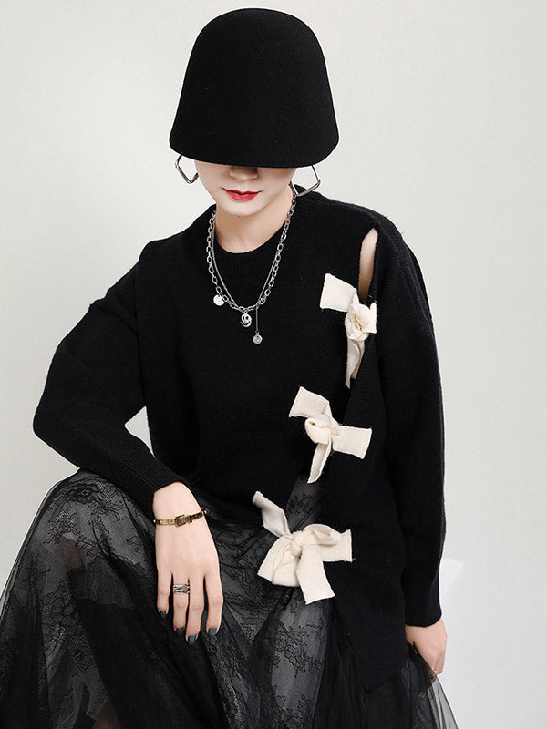 flowersverse Stylish Bowknot Round-Neck Knitting Sweater
