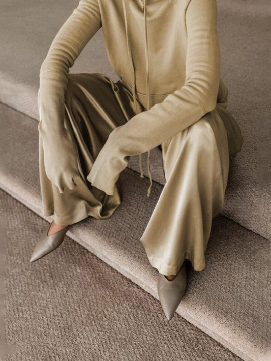 flowersverse Original Solid Color Hoodies&Wide Leg Pants Two Pieces Set