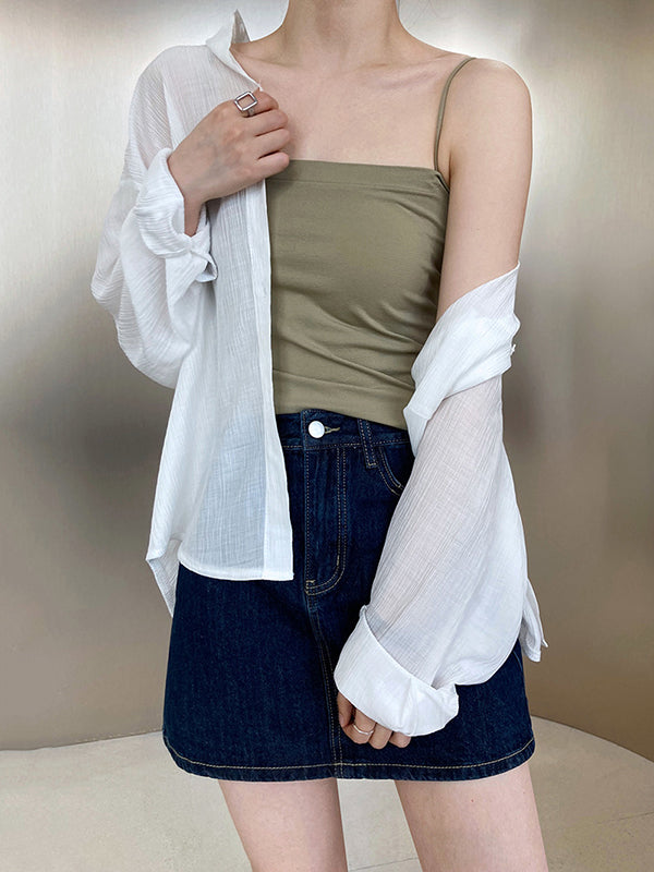flowersverse Simple Casual Solid Color Spaghetti-Neck Vest Top