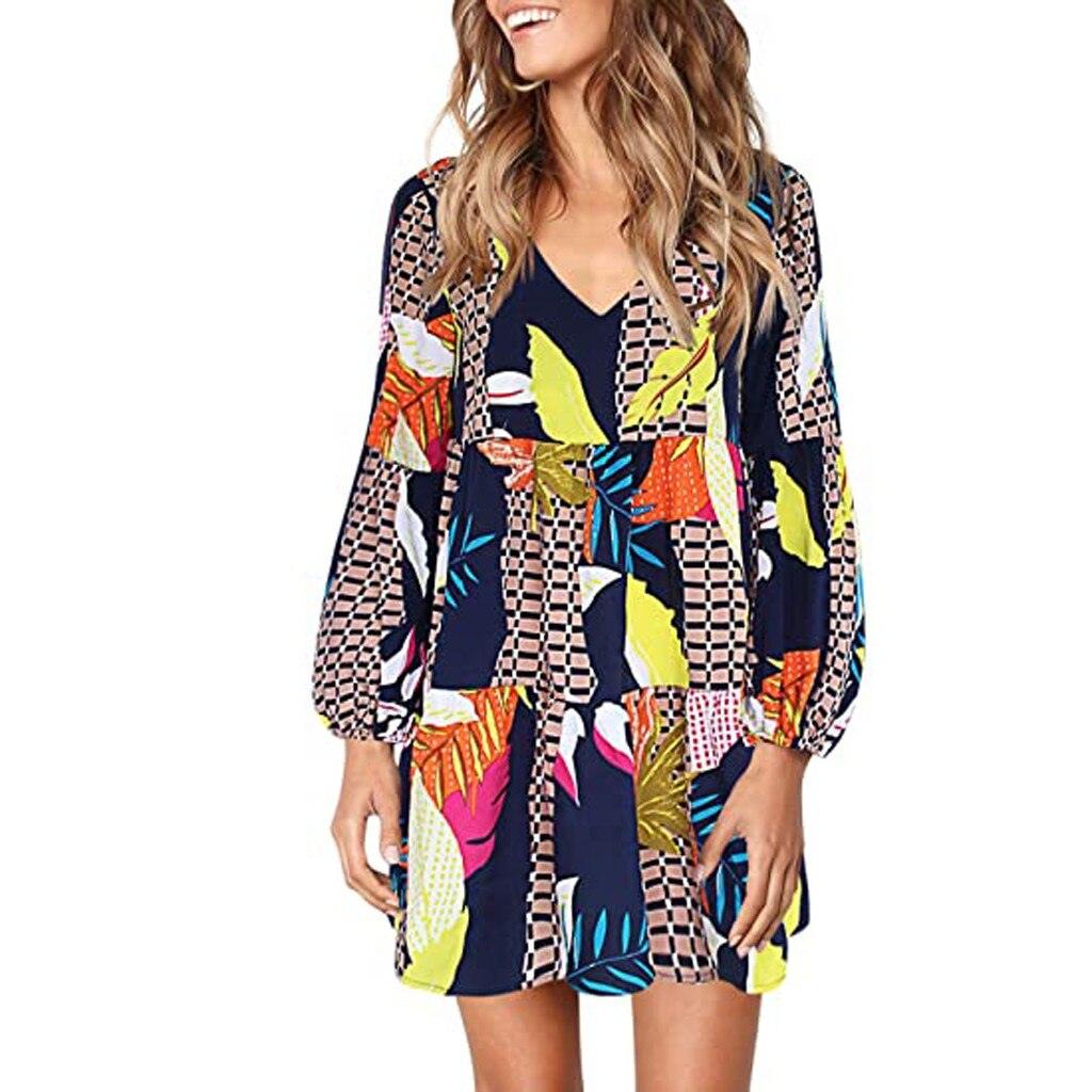 flowersverse Fashion Womens Long Sleeve Dress Maple Leaf Printed Swing Loose Comfy Casual Dress A-line Fashion Dress#D3