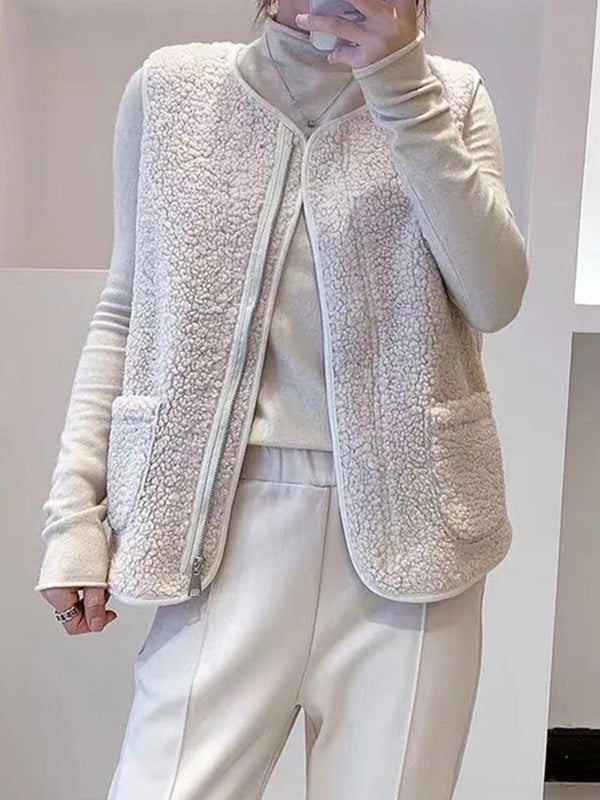 flowersverse Split-Joint Velvet Loose Sleeveless Round-neck Vest Outerwear