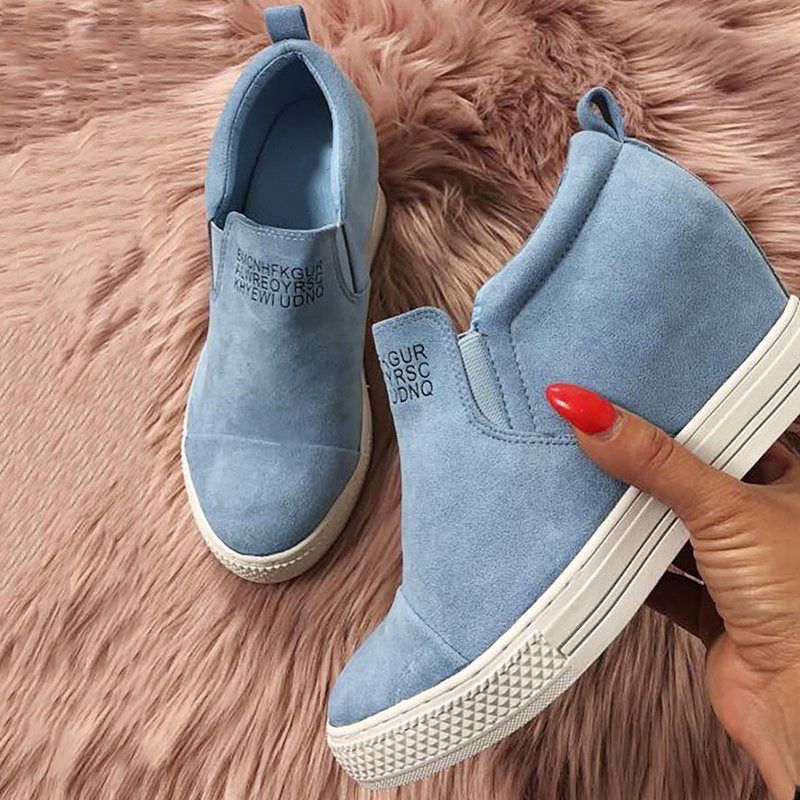 flowersverse Women Faux Suede Wedge heel Sneakers Slip on Breathable Shoes