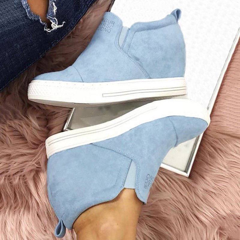 flowersverse Women Faux Suede Wedge heel Sneakers Slip on Breathable Shoes