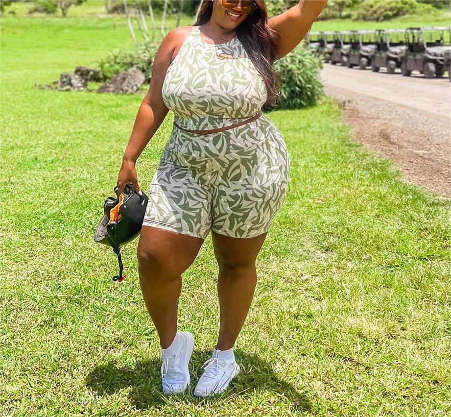 flowersverse Sexy Summer Print Sleeveless Plus Size Two-Piece Shorts Set