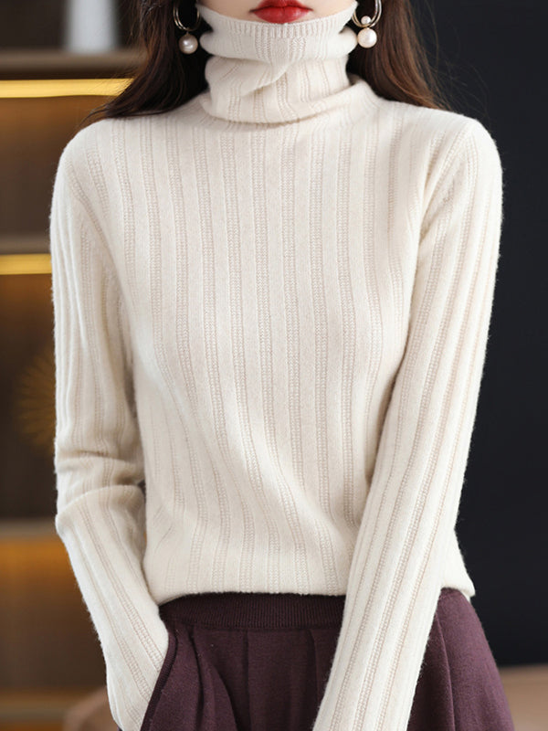 flowersverse Keep Warm Solid Color Long Sleeves Skinny High Neck Sweater Tops Pullovers