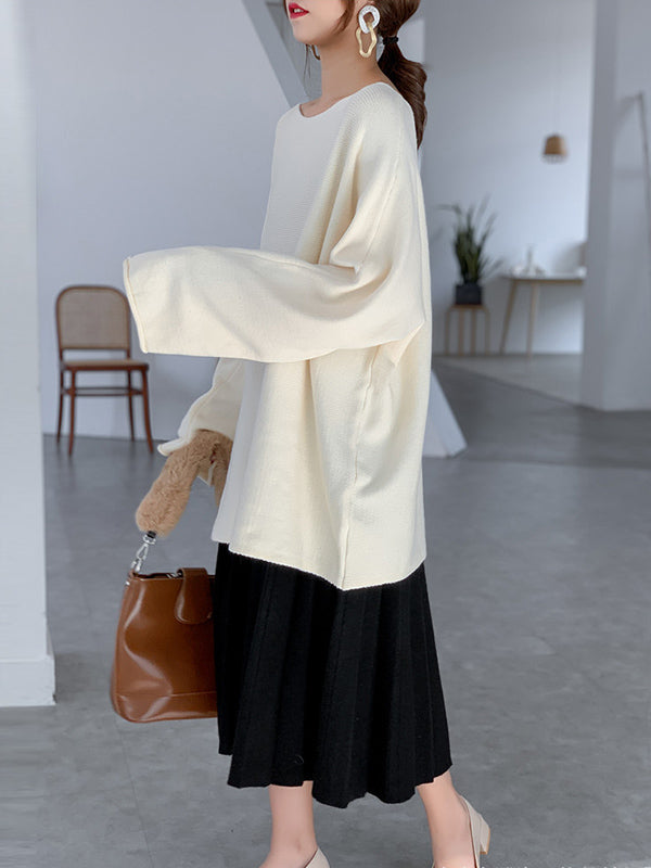 flowersverse Simple Solid Color Round-Neck Sweater