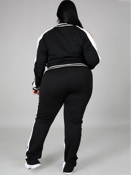 flowersverse Plus Size Cold Shoulder Jacket+Pants Sets