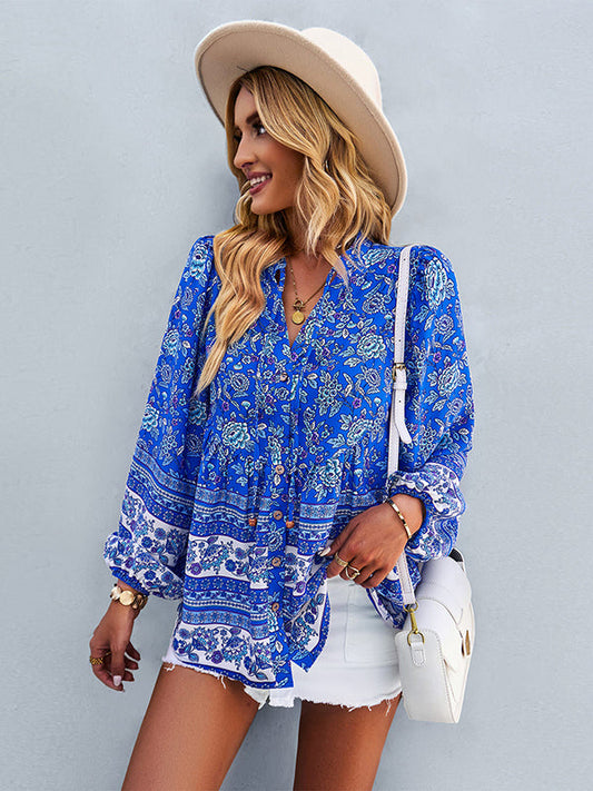 flowersverse Long Sleeve Button Floral Blouse